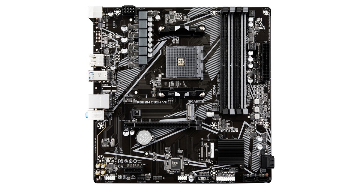 GIGABYTEA520M DS3H V2 socket AM4 moederbord  (Zwart/grijs, RAID, Gb-LAN, Sound, µATX)