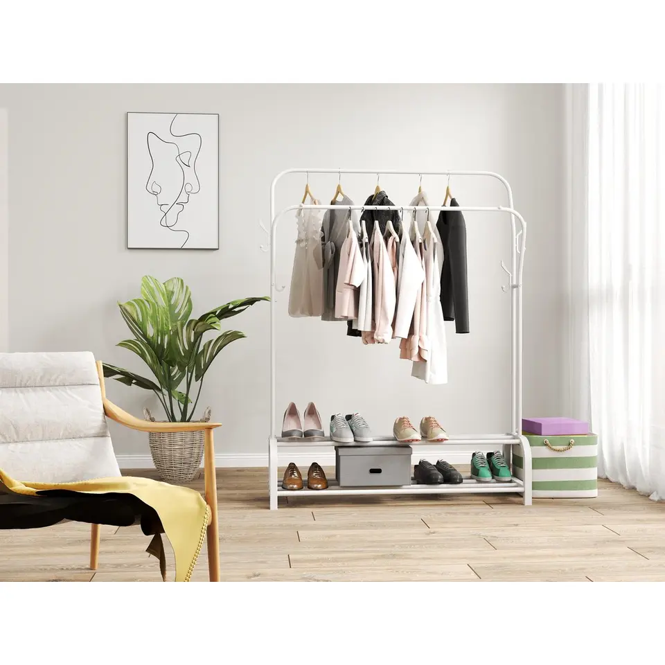O'DADDY Kledingrek met Dubbel Schoenenrek - Wit - 110x33x(137-157) cm