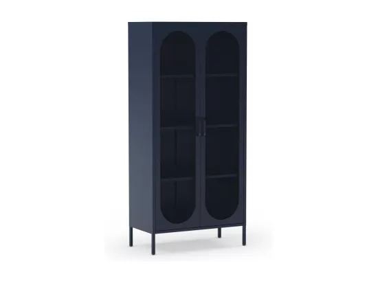 Zio - Vaisselier 2 portes en métal H170cm - Bleu nuit