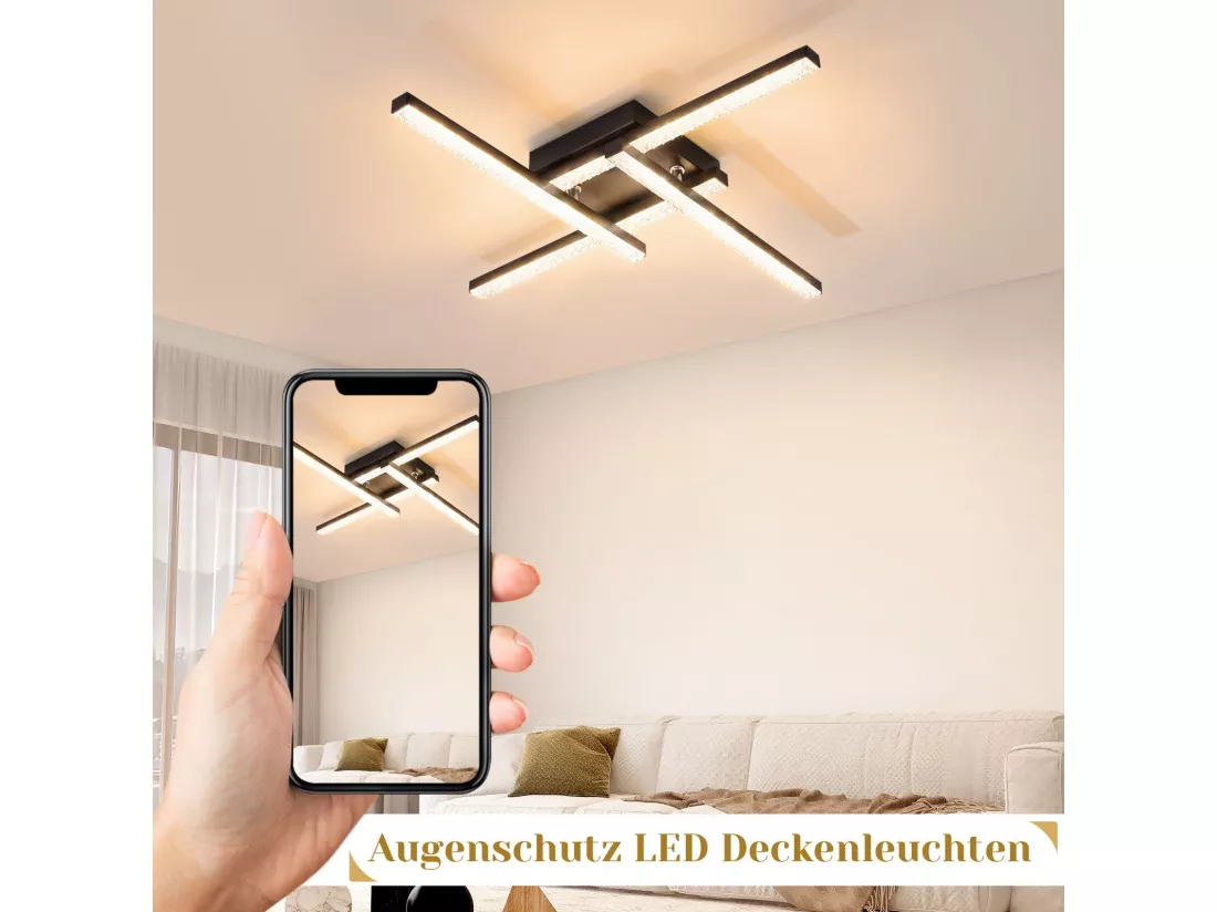 NETTLIFE Plafonnier LED Moderne Design 24W Noir 3000K blanc chaud
