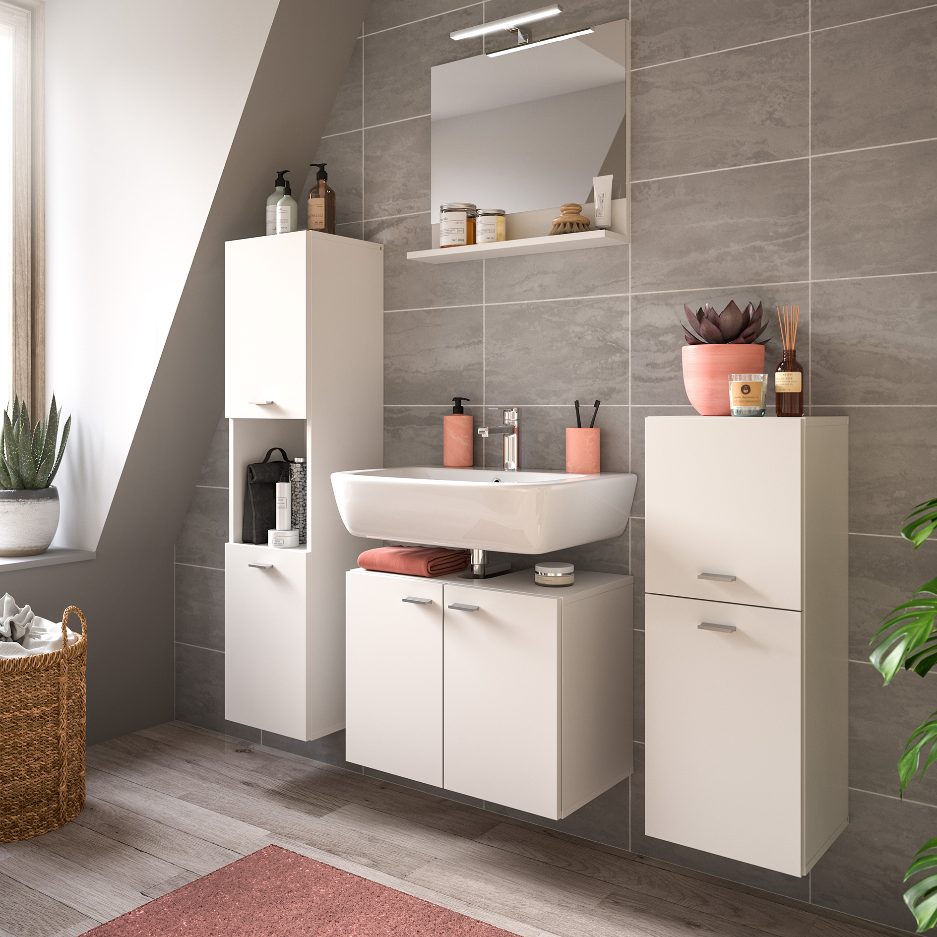 Badschrank BOSTON - weiß - 80 cm hoch