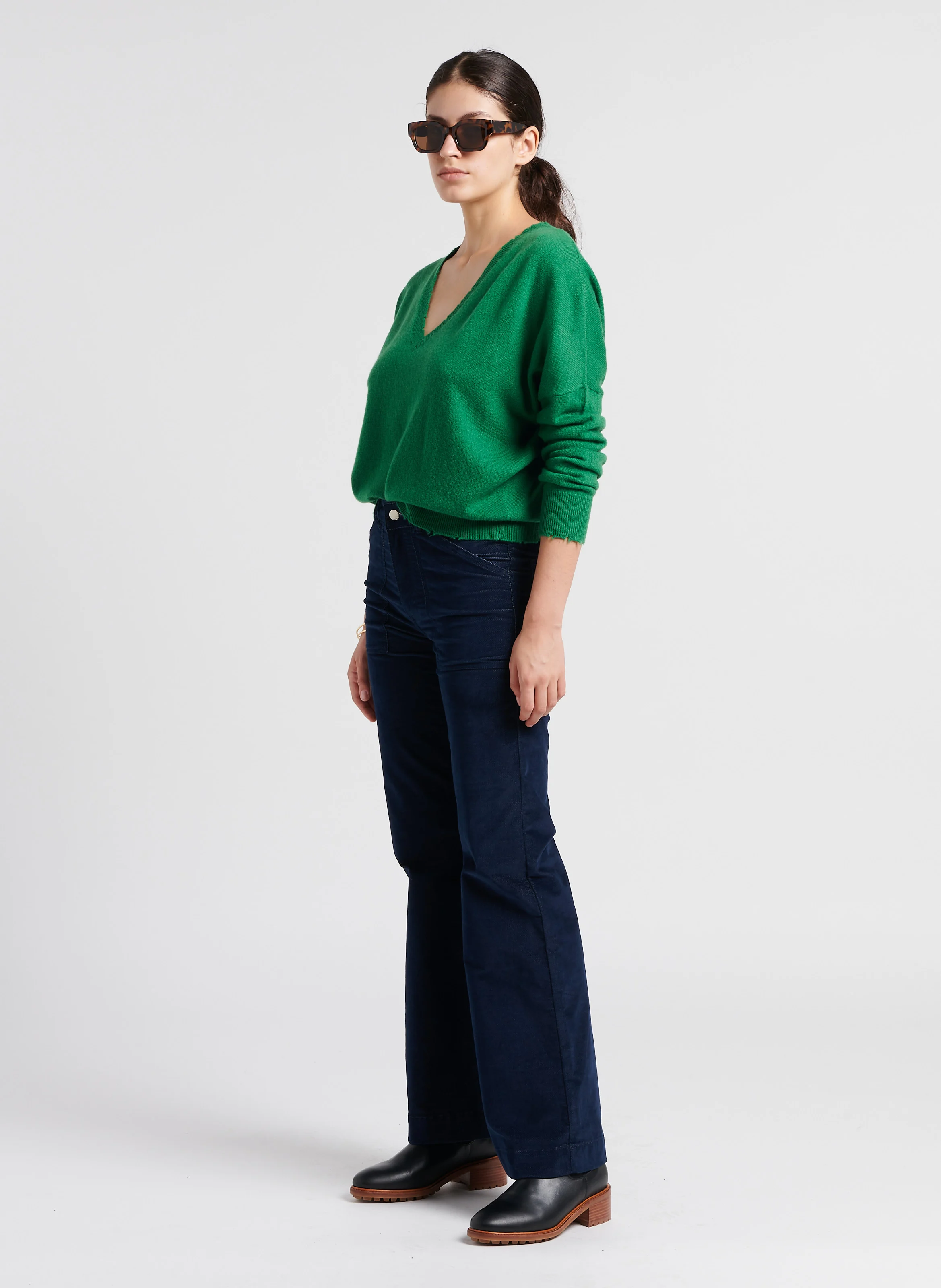 GATSBY - Pantalon évasé en coton mélangé | Bleu