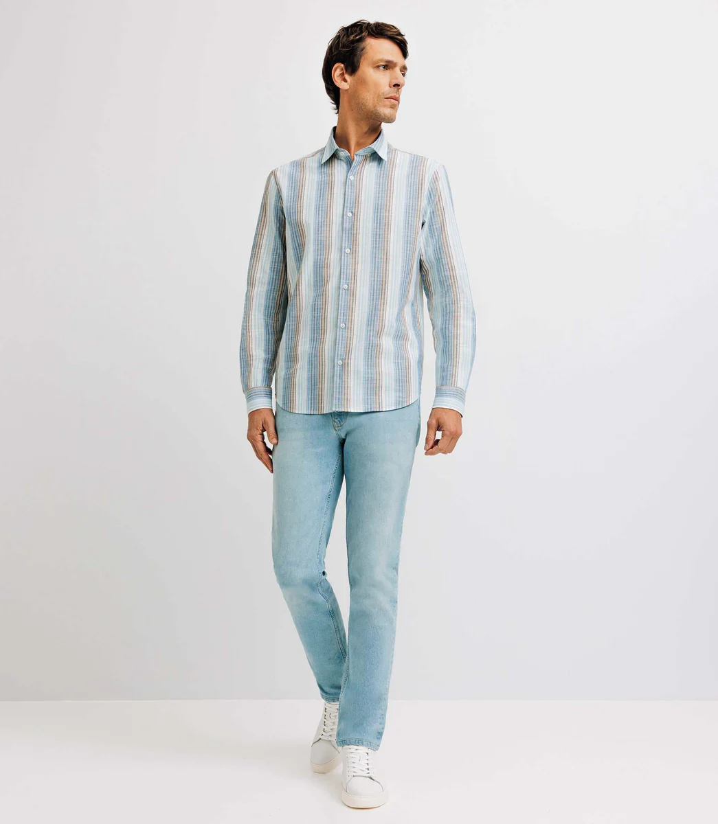 Chemise casual en coton rayée bleue