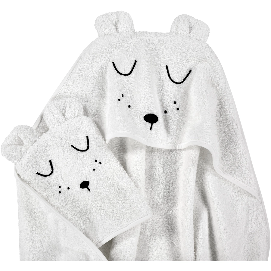 Alvi® Frottier-Set Kaputzenbadetuch & Waschhandschuh weiß