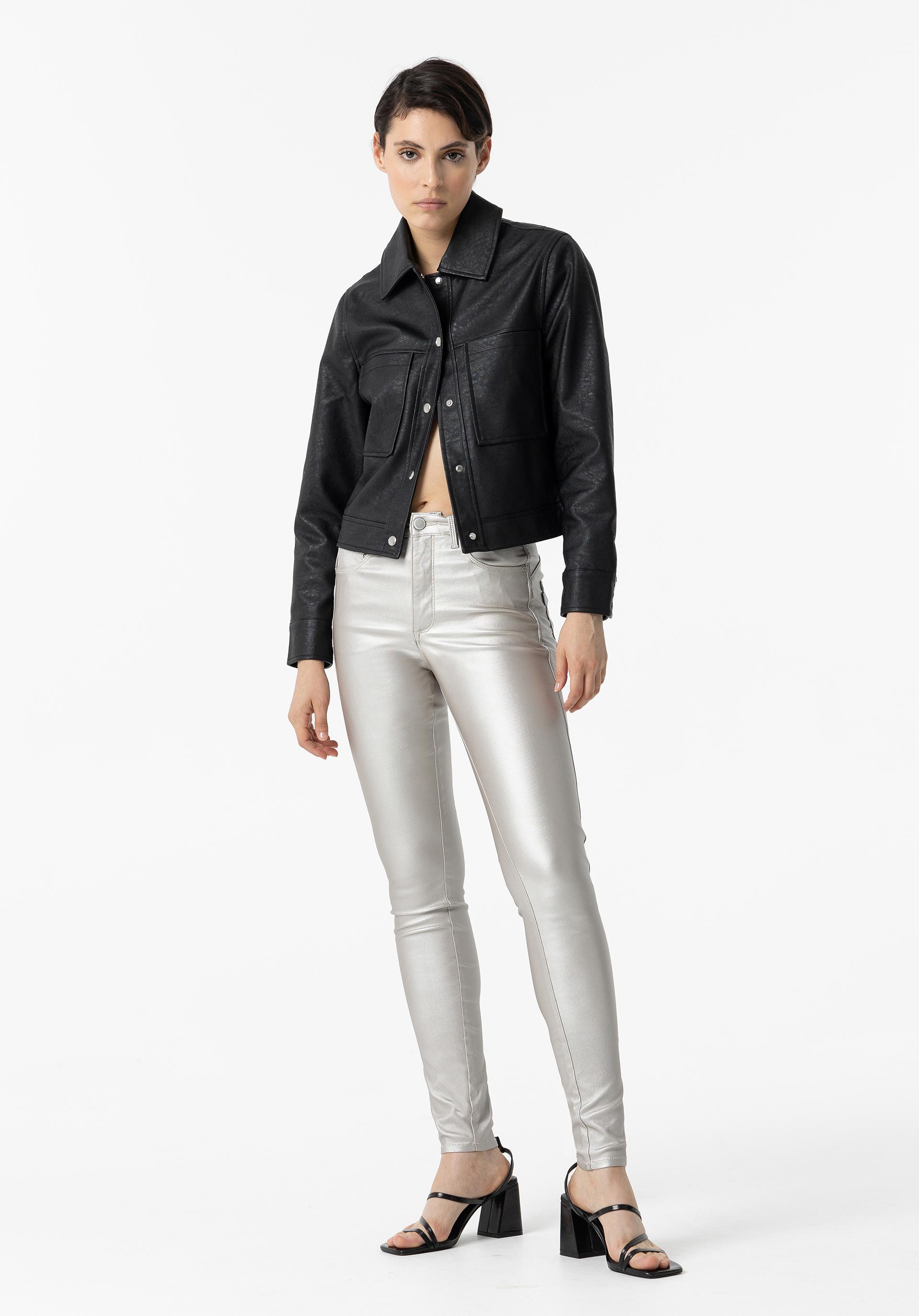 Calças Push-up Skinny Cintura Alta C/ Brilho