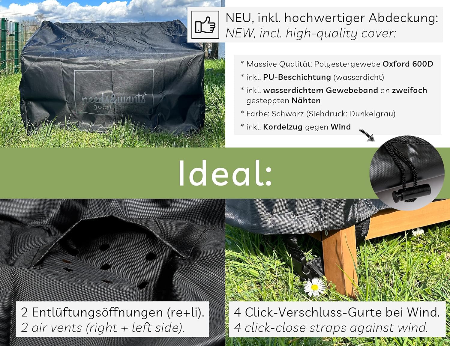 needs&wants für Dich NEU Holz-Gartenbank mit Stauraum und Abdeckung (Oxford 600D) sucht neues zuhause.