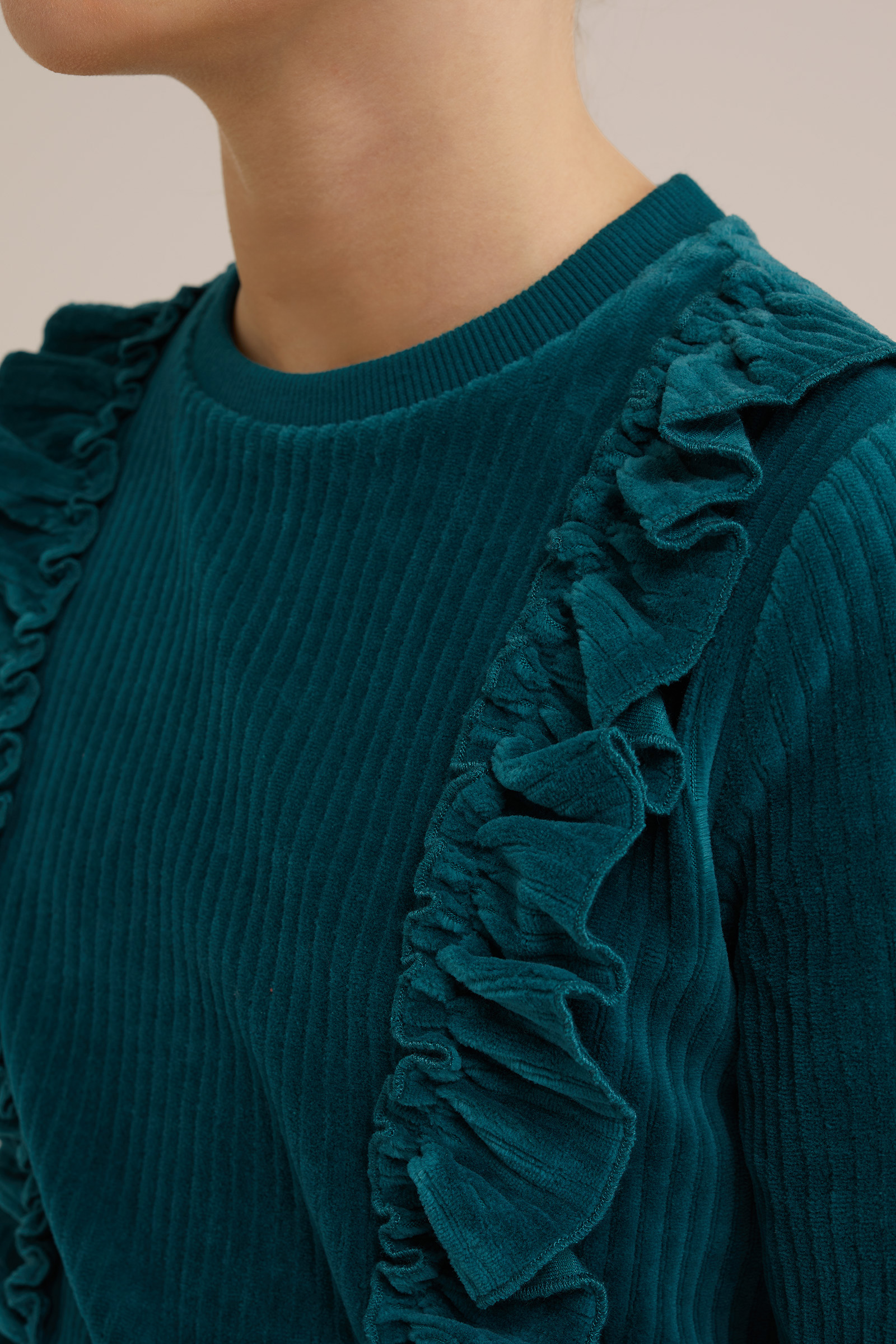 Meisjes velvet sweater met ruches WE Fashion Mosgroen