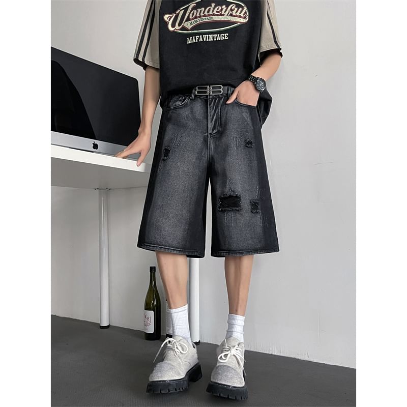 Plummie - Mid Rise Washed Distressed Denim Shorts