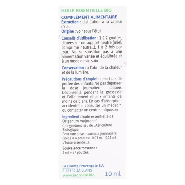 Ladrôme Huile Essentielle Marjolaine Bio 10ml