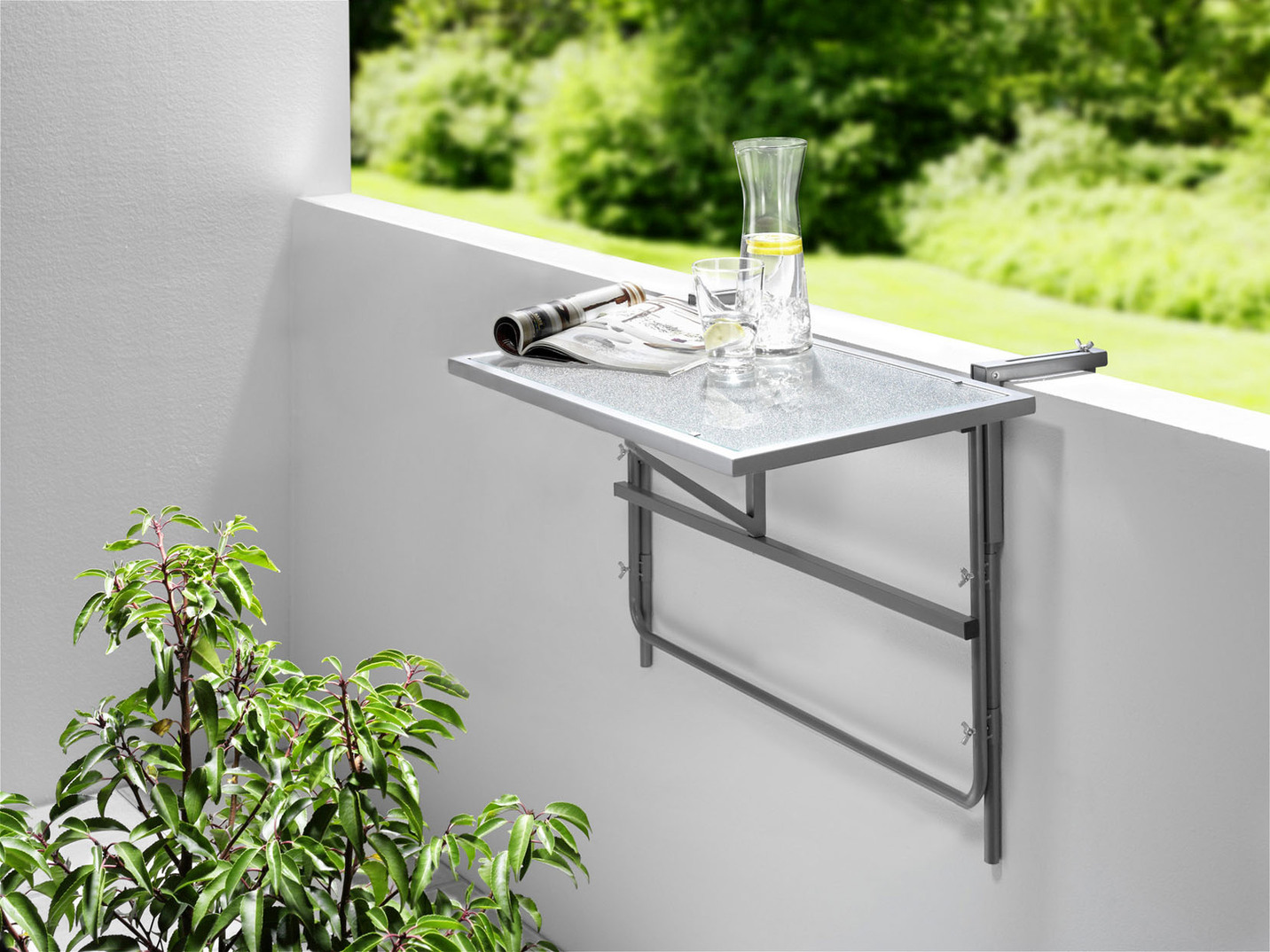 Balkon-Hängetisch mit Glasplatte