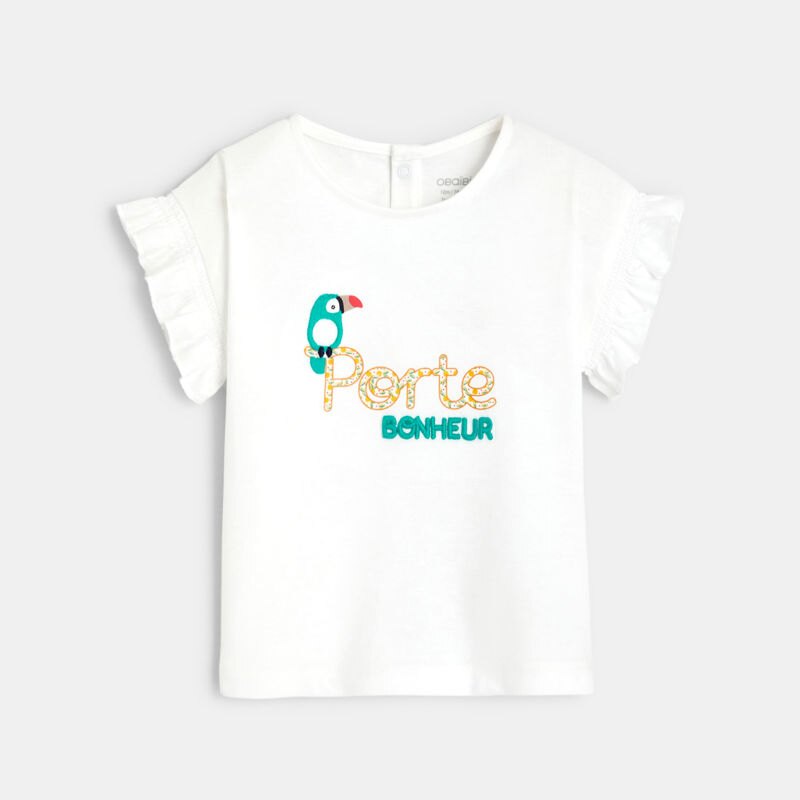 T-shirt à volants toucan blanc bébé fille Blanc