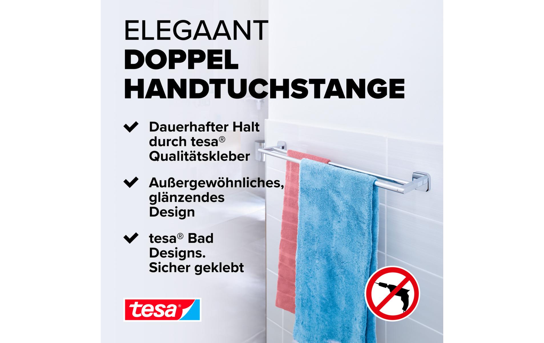 Handtuchhalter Elegaant SilberTesa ELEGAANT Doppelhandtuchstange, Badetuchhalter zur Wandbefestigung, 630 mm x 50 mm x 113 mm