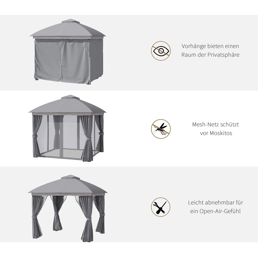 Outsunny Pavillon mit Doppeldach grau