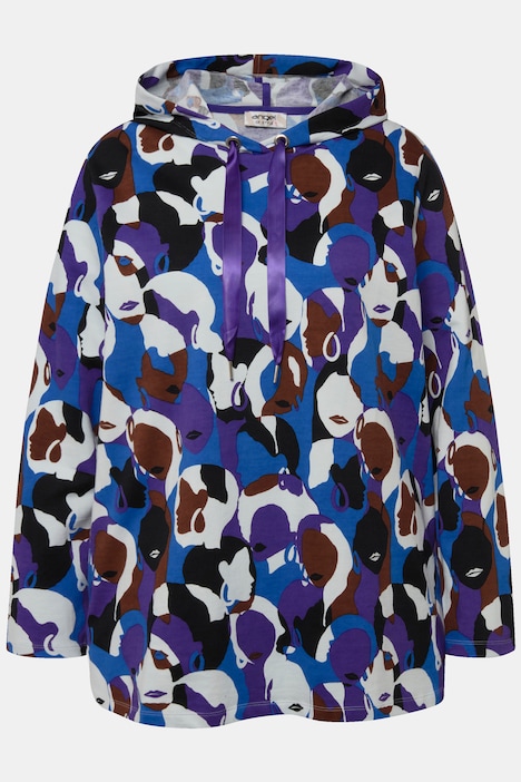 Hoodie, Gesichter-Druck, Kapuze, Langarm