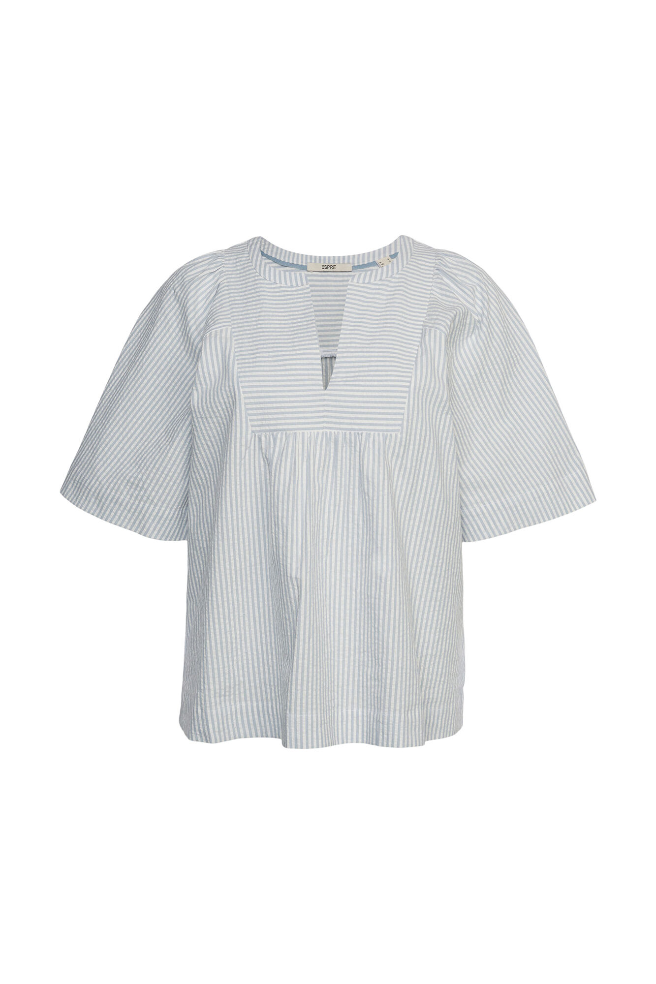 Blusa listrada em linho, mangas 3/4 - Estampa azul