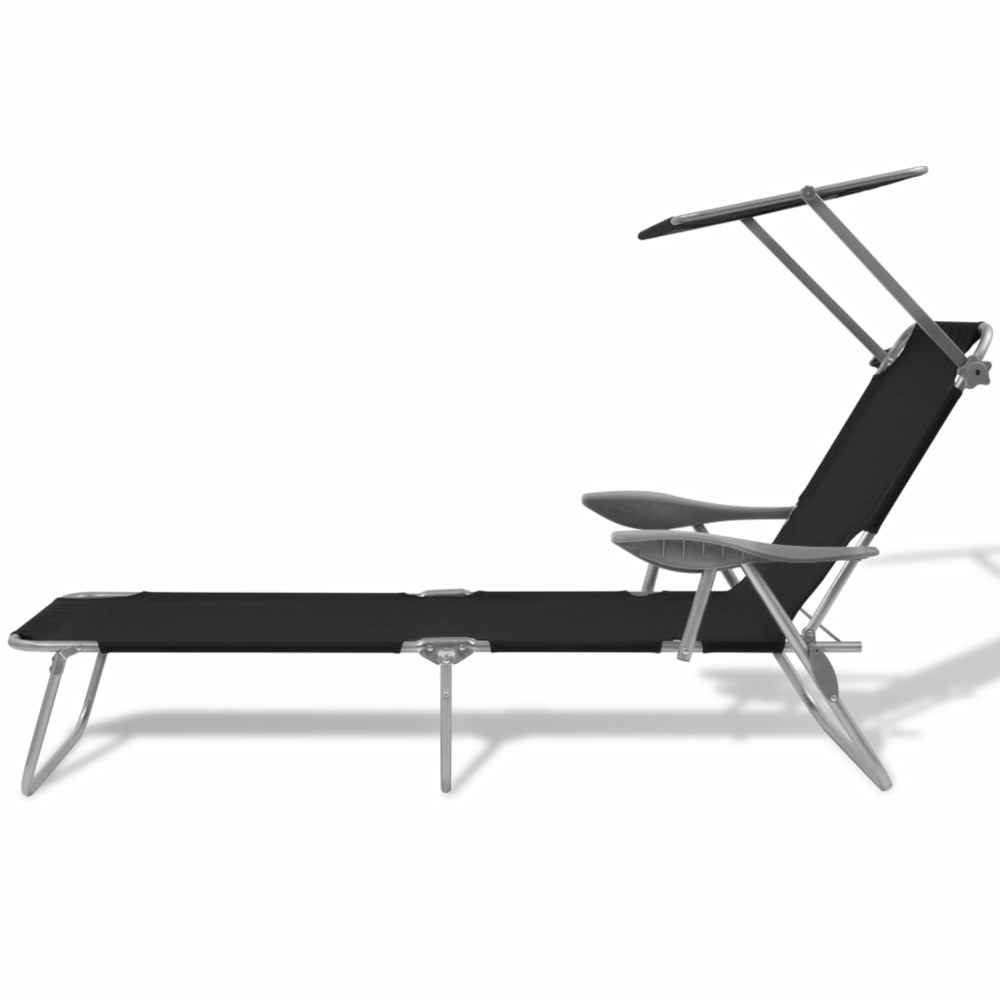 Transat chaise longue bain de soleil lit de jardin terrasse meuble d'extérieur 189 cm avec auvent acier noir