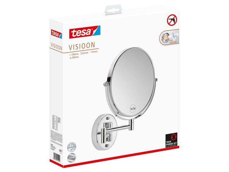tesa Kosmetikspiegel Visioon, schwenkbar Silber Zweiseitiger Kosmetikspiegel mit elegantem Doppelgelenkarm