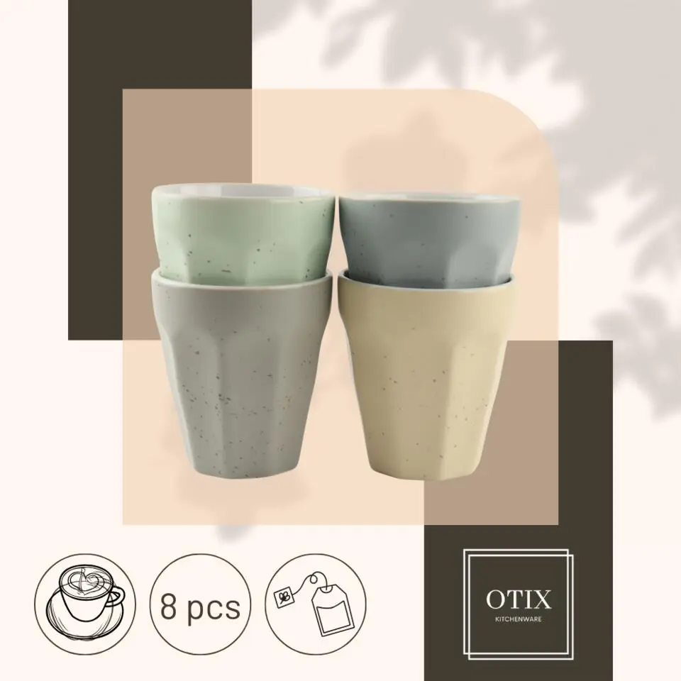 OTIX Koffie Kopjes 8 Stuks 250 ml Zonder Oor Koffietassen Porselein