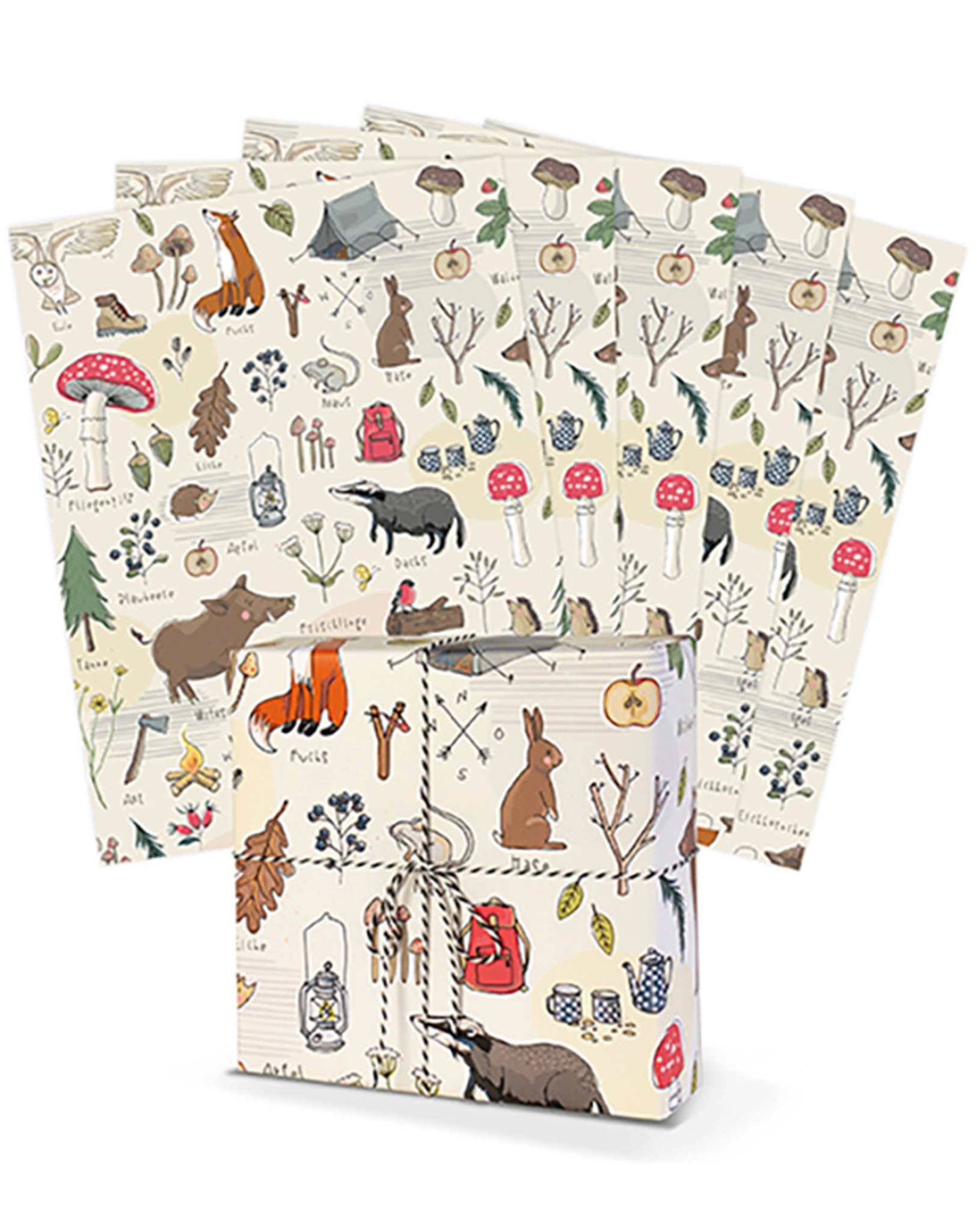 Geschenkpapier WALDTIERE (67x49 cm) 5er-Set in bunt