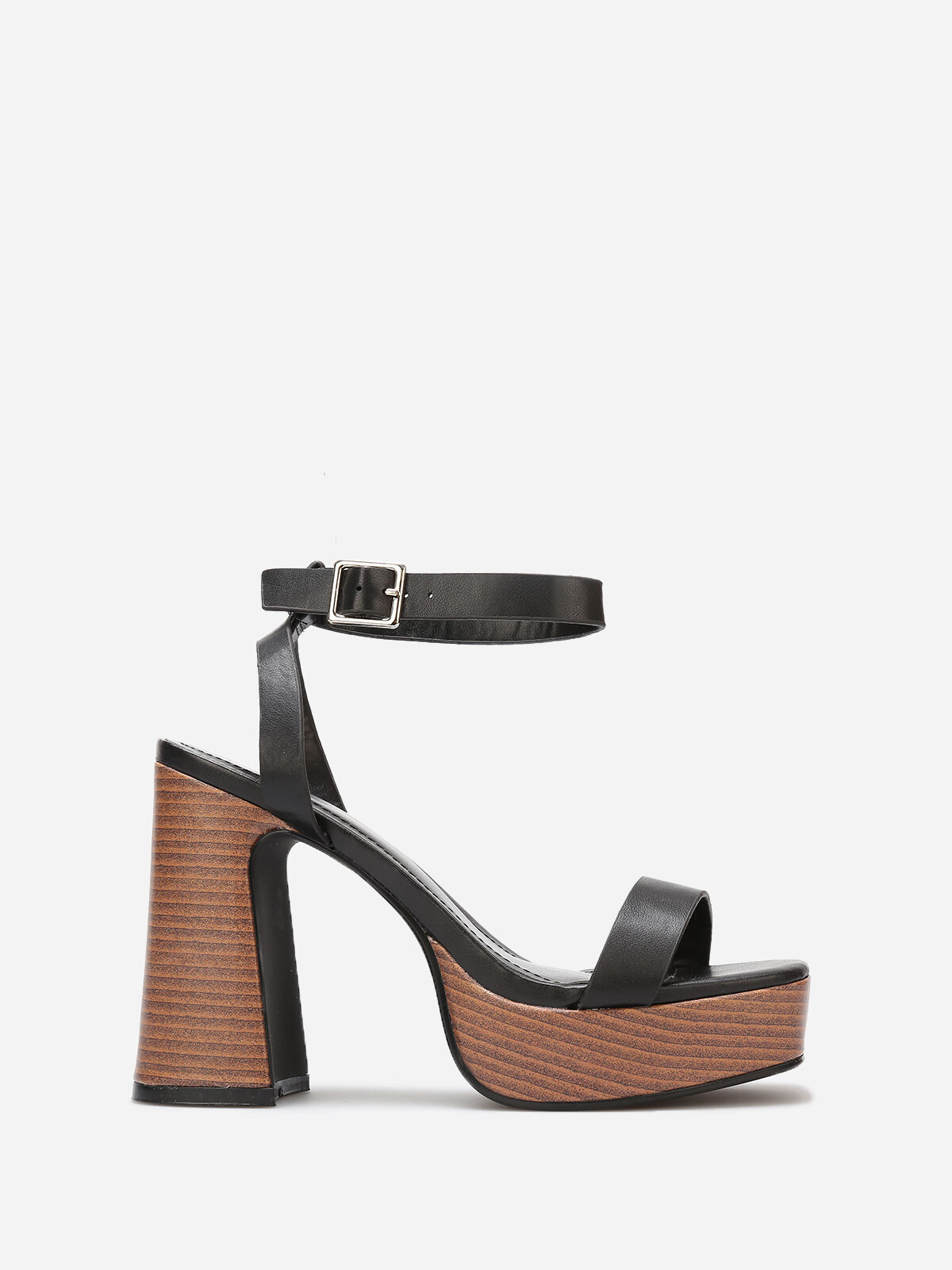 Sandales à plateforme et talon effet bois- Noir