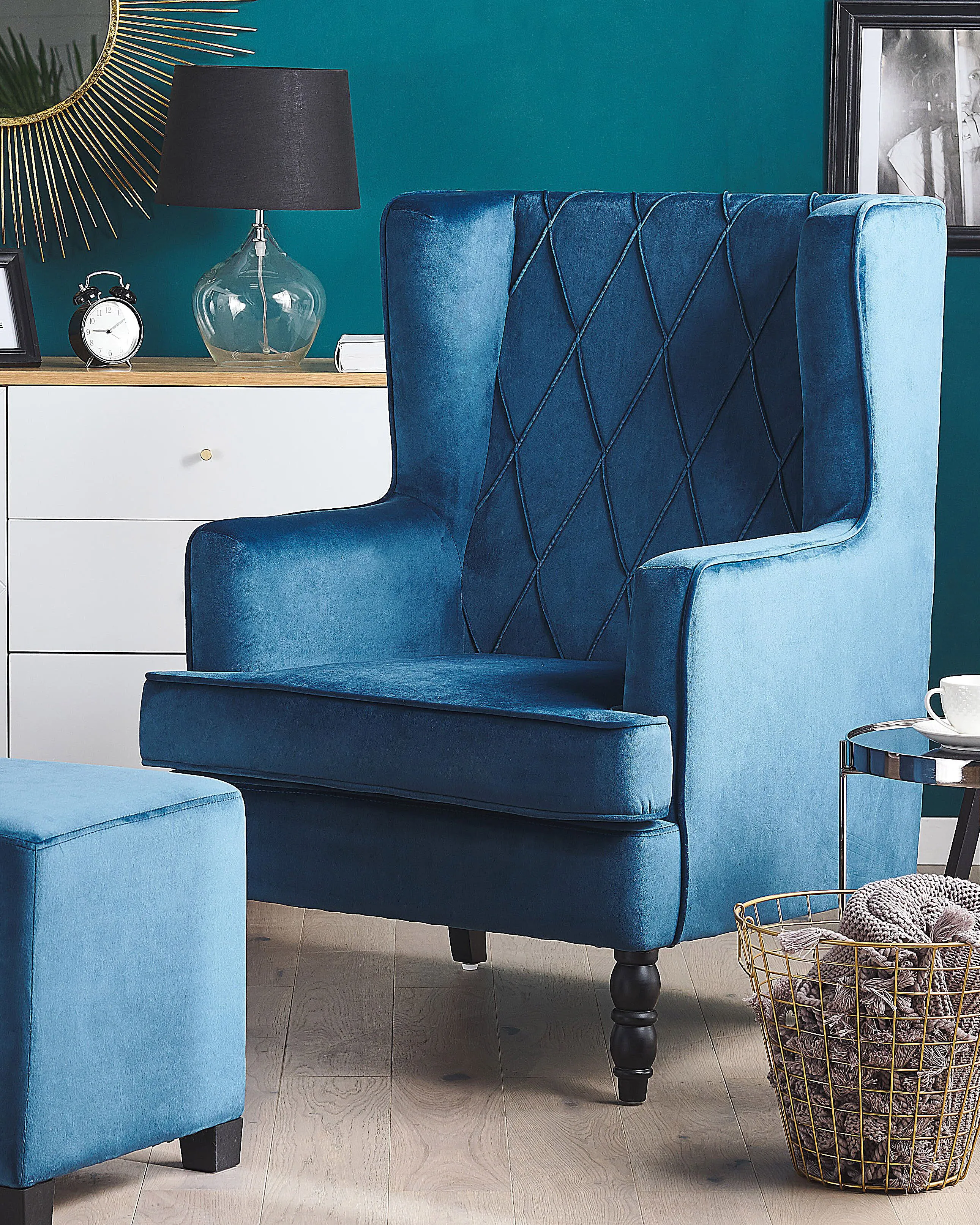 Fauteuil SANDSET met voetenbank Fluweel Donkerblauw