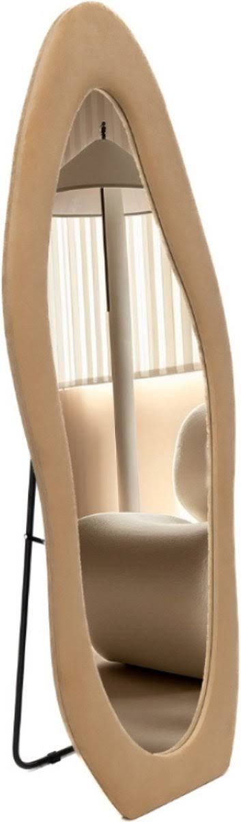 SensaHome gepolsterter Standspiegel in Form – Ganzkörperspiegel Wildledersamt – 60 x 160 – Teddyweiß