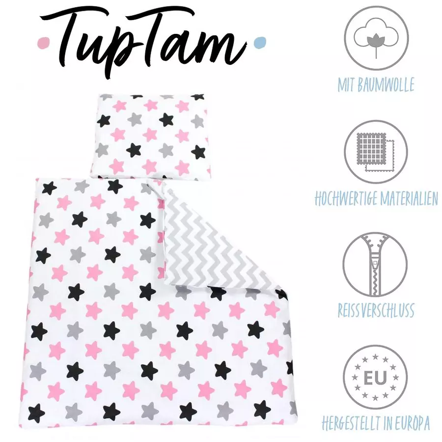 TupTam Unisex Baby Bettwäsche Wiegenset 4-teilig rosagrau