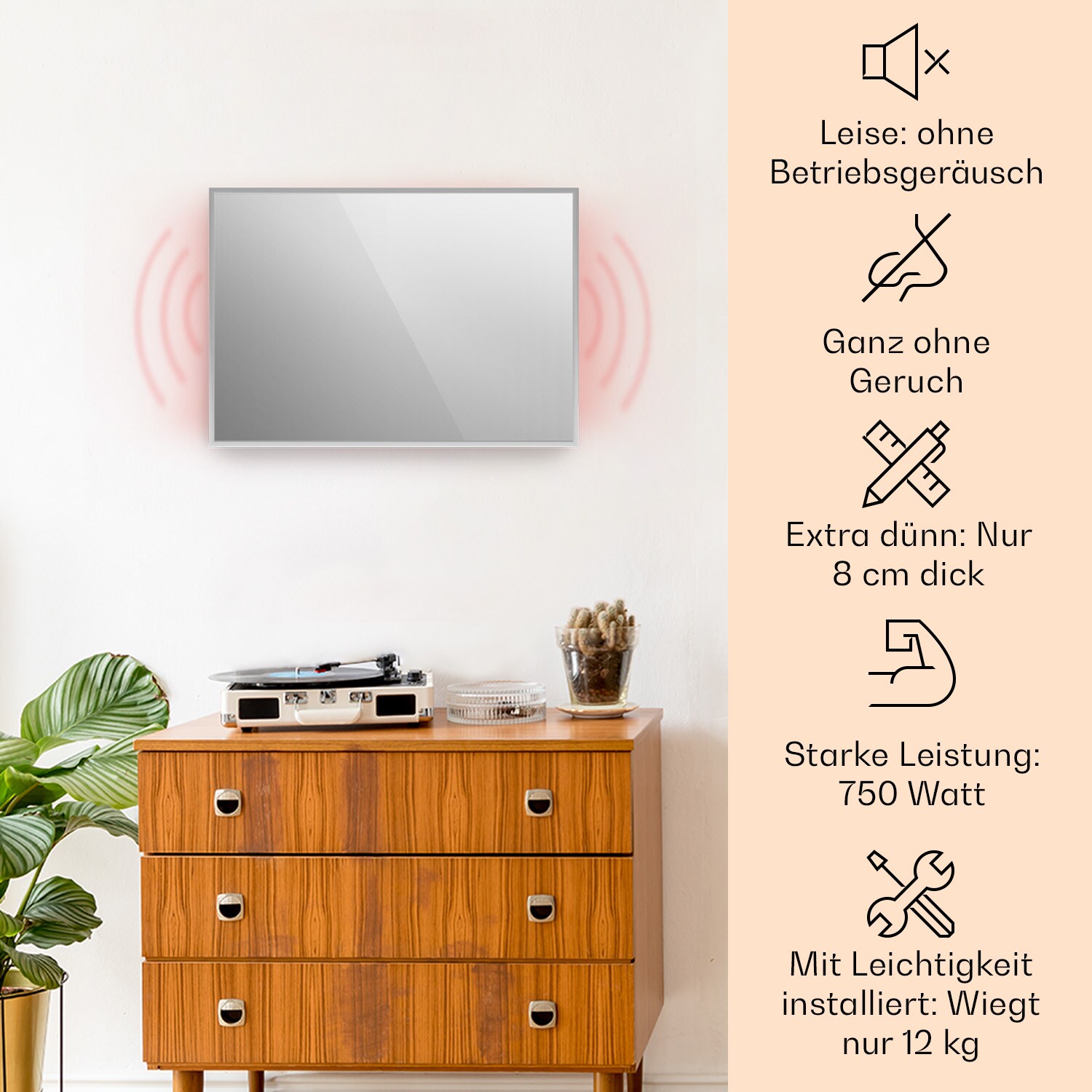 La Palma 750 smart 2-in-1 Heizgerät Infrarot Konvektor 85x60cm 750W Spiegelfront