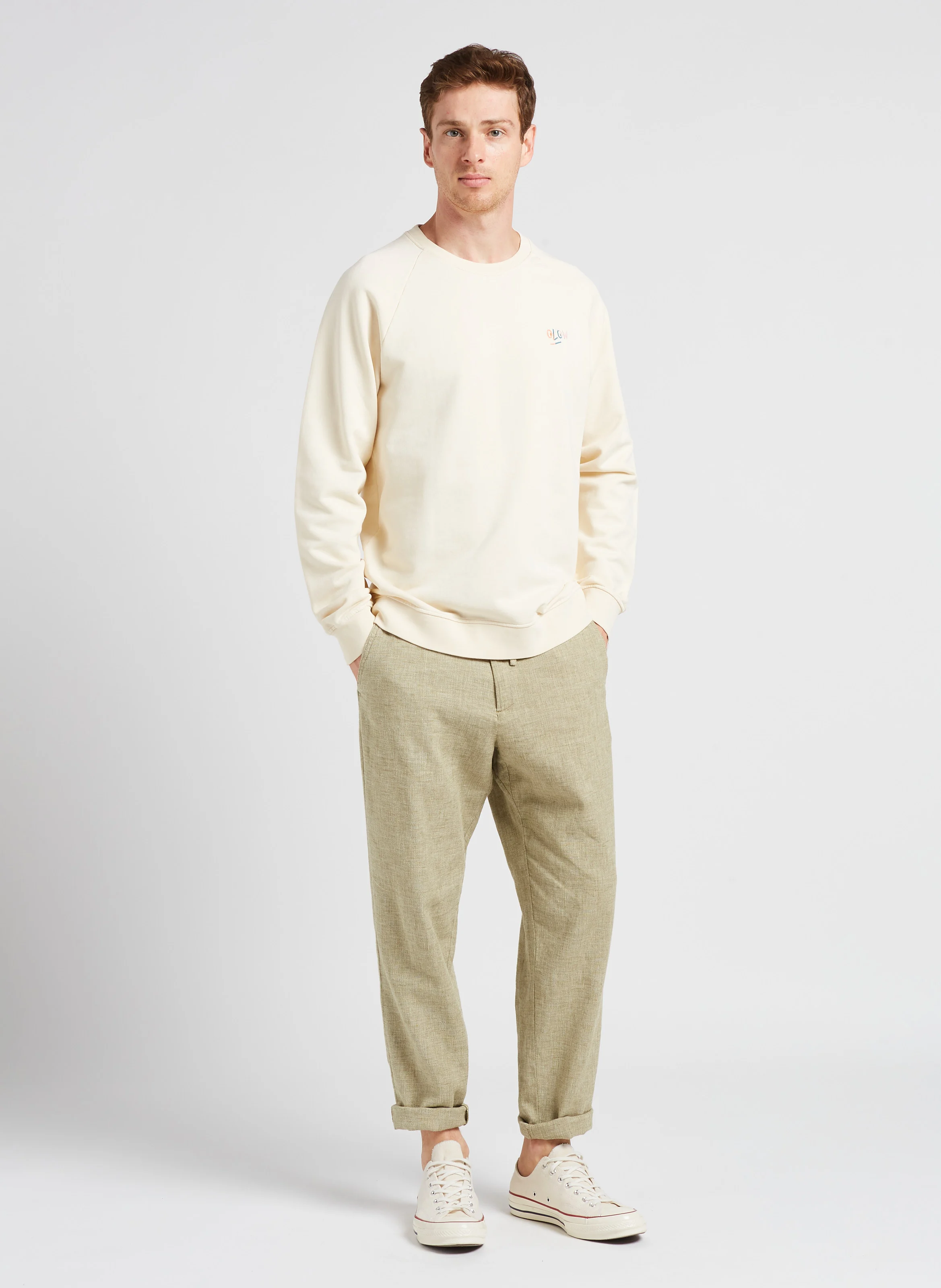 FLOWER POWER - Sweat col rond regular-fit imprimé en coton bio | Blanc