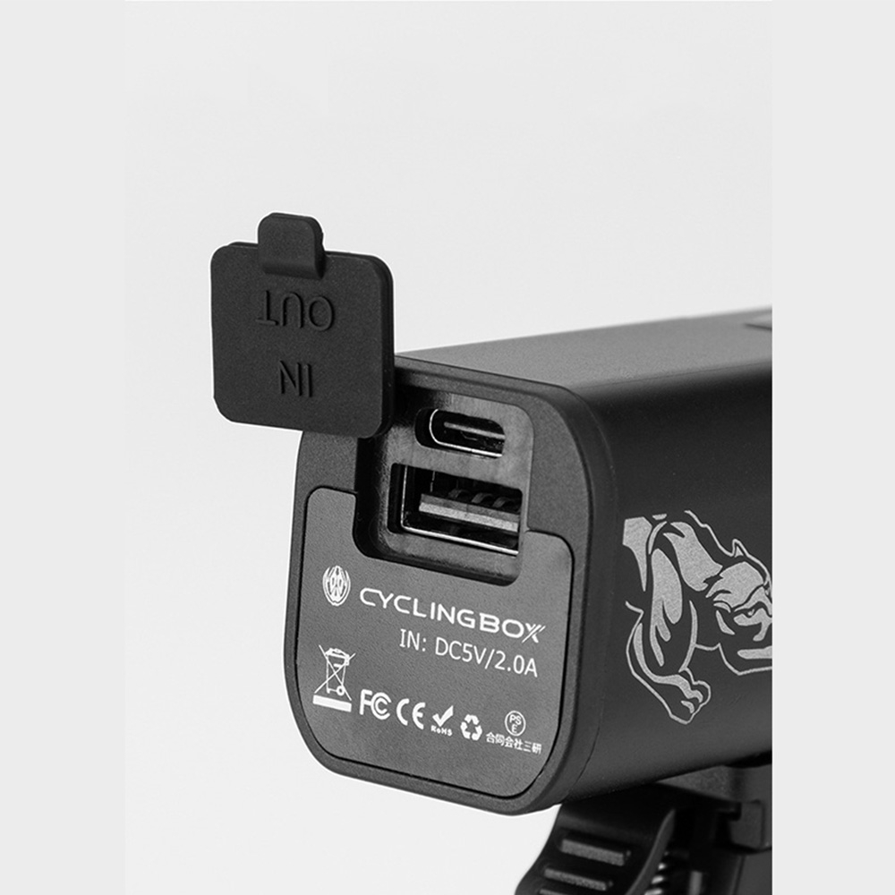 2in1 Aluminium Fahrrad LED Lampe Velo Licht / 4200mAh USB Powerbank IPX6 inkl. Lenker Halterung - Schwarz