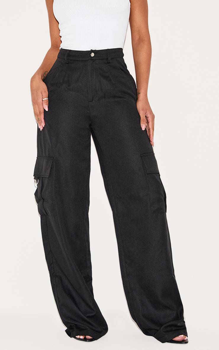Noir Prettylittlething Shape Pantalon Cargo Large À Détail Boucle