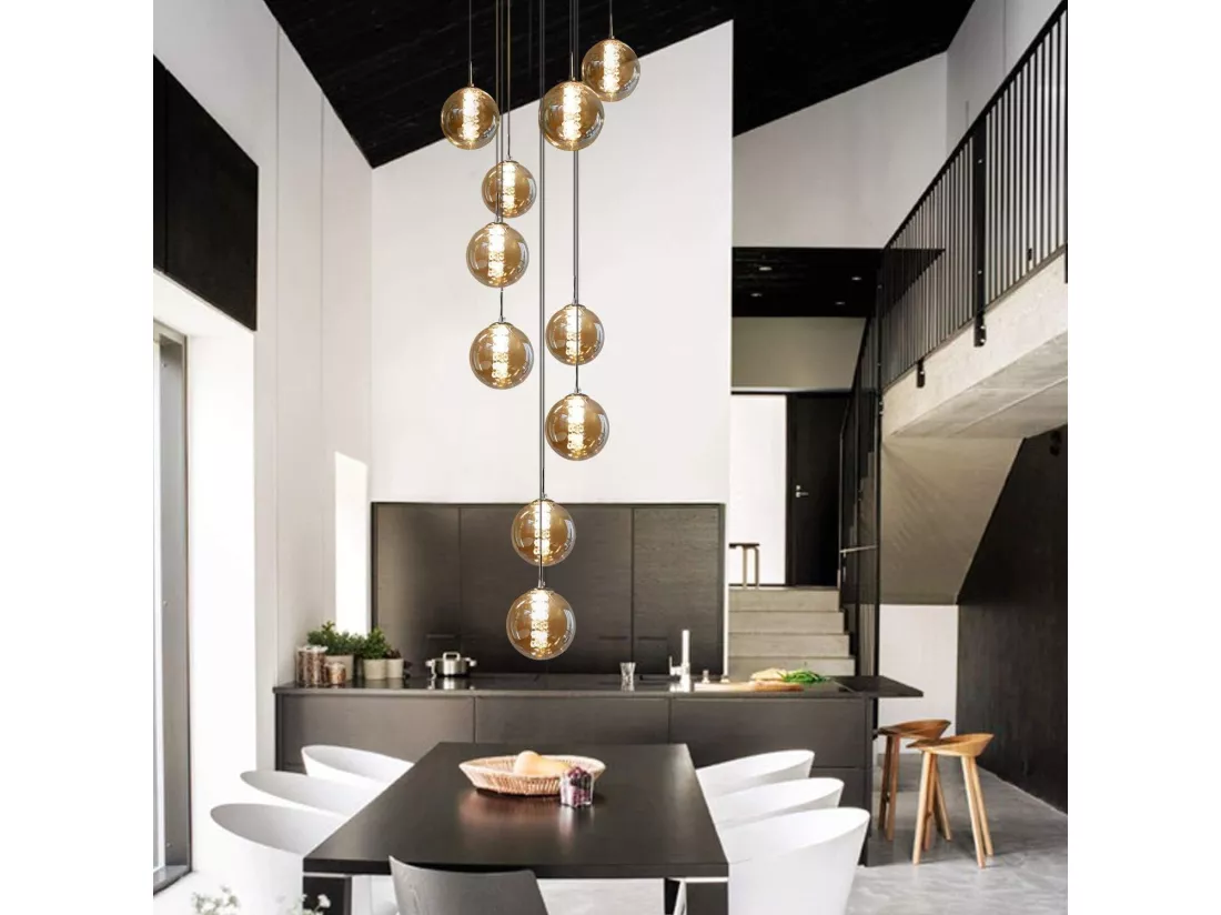 NETTLIFE Suspension table de salle à manger Suspension réglable en hauteur Lustre Suspension à 10 flammes en verre