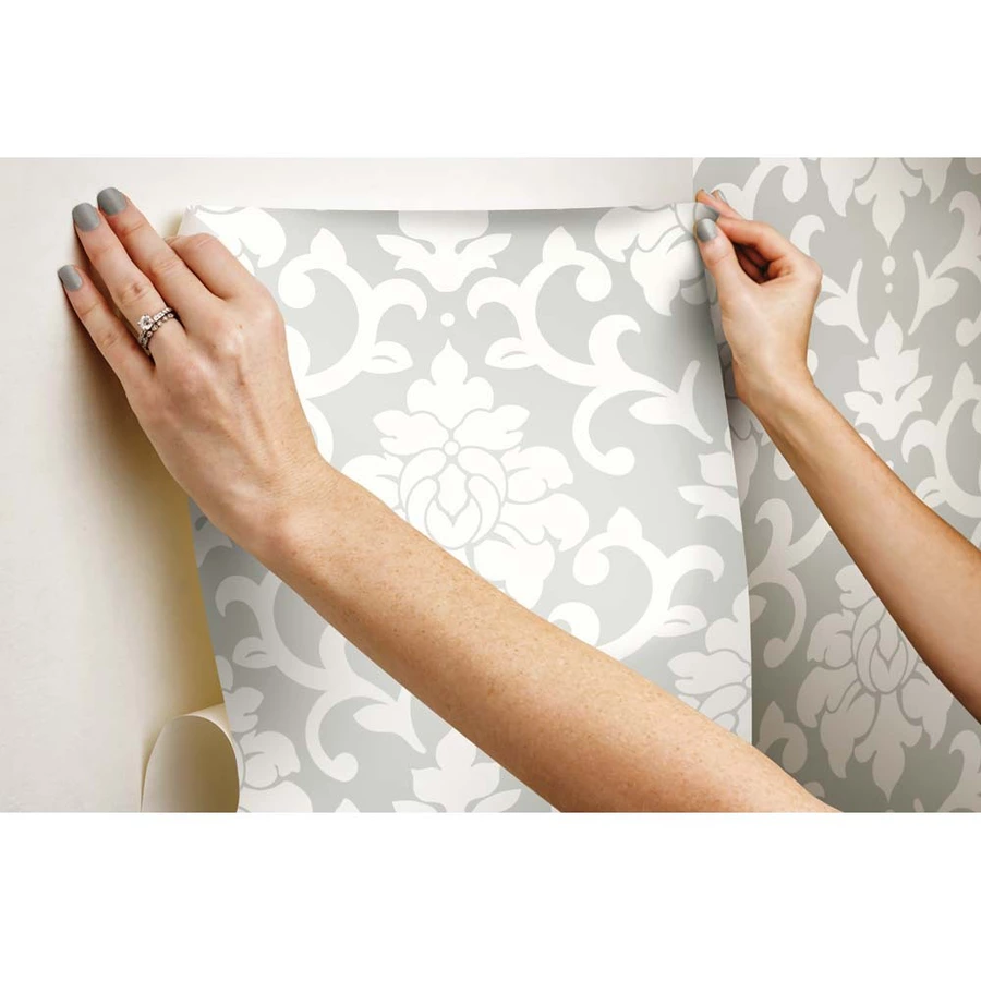 Room Mates PEEL & STICK Wallpaper - Damast Grau Mehrfarbig