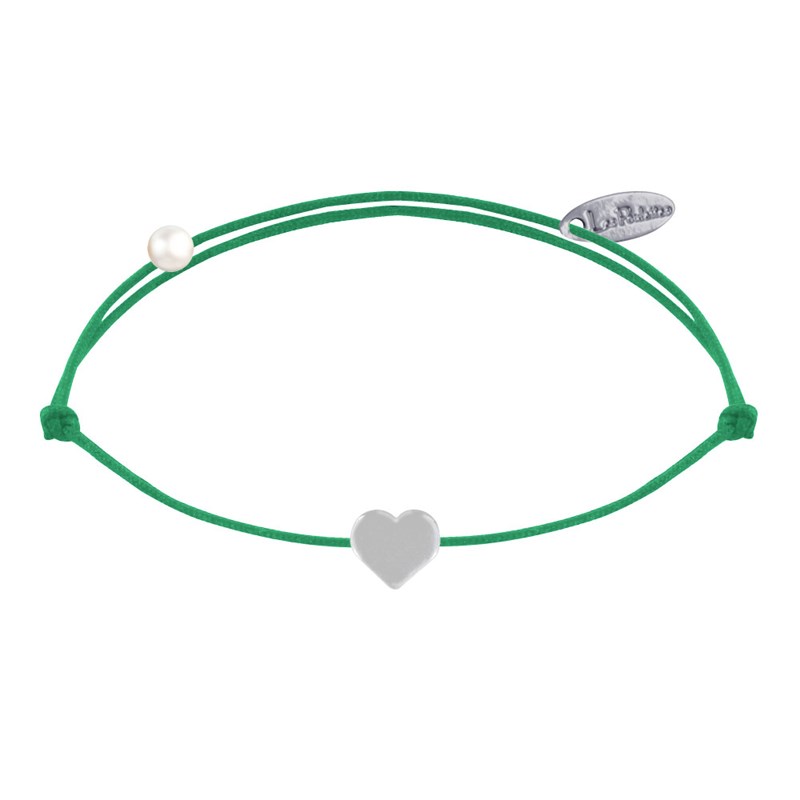 Bracelet Lien Argent Mini Coeur - Vert