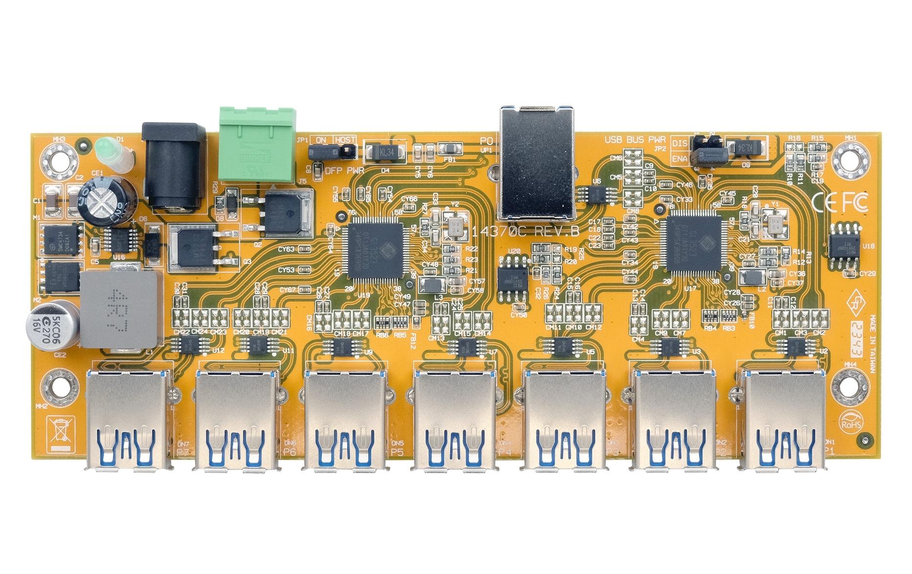 USB-Hub EX-1188HMS-3-PL<br>7-Port USB 3.2 Gen 1 HUB-Platine mit 15KV ESD Überspannungsschutz
