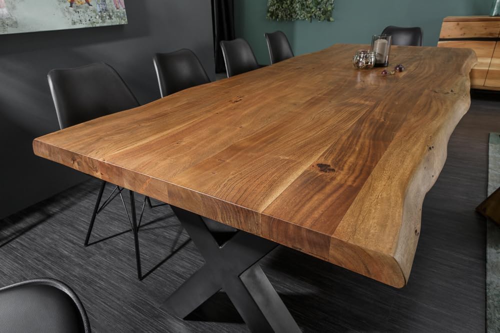 Riess Ambiente Massivholz Esstisch Mammut Nature 240cm Akazie Baumkante X-Gestell 6cm Tischplatte, Küchentisch, Holztisch, Esszimmertisch