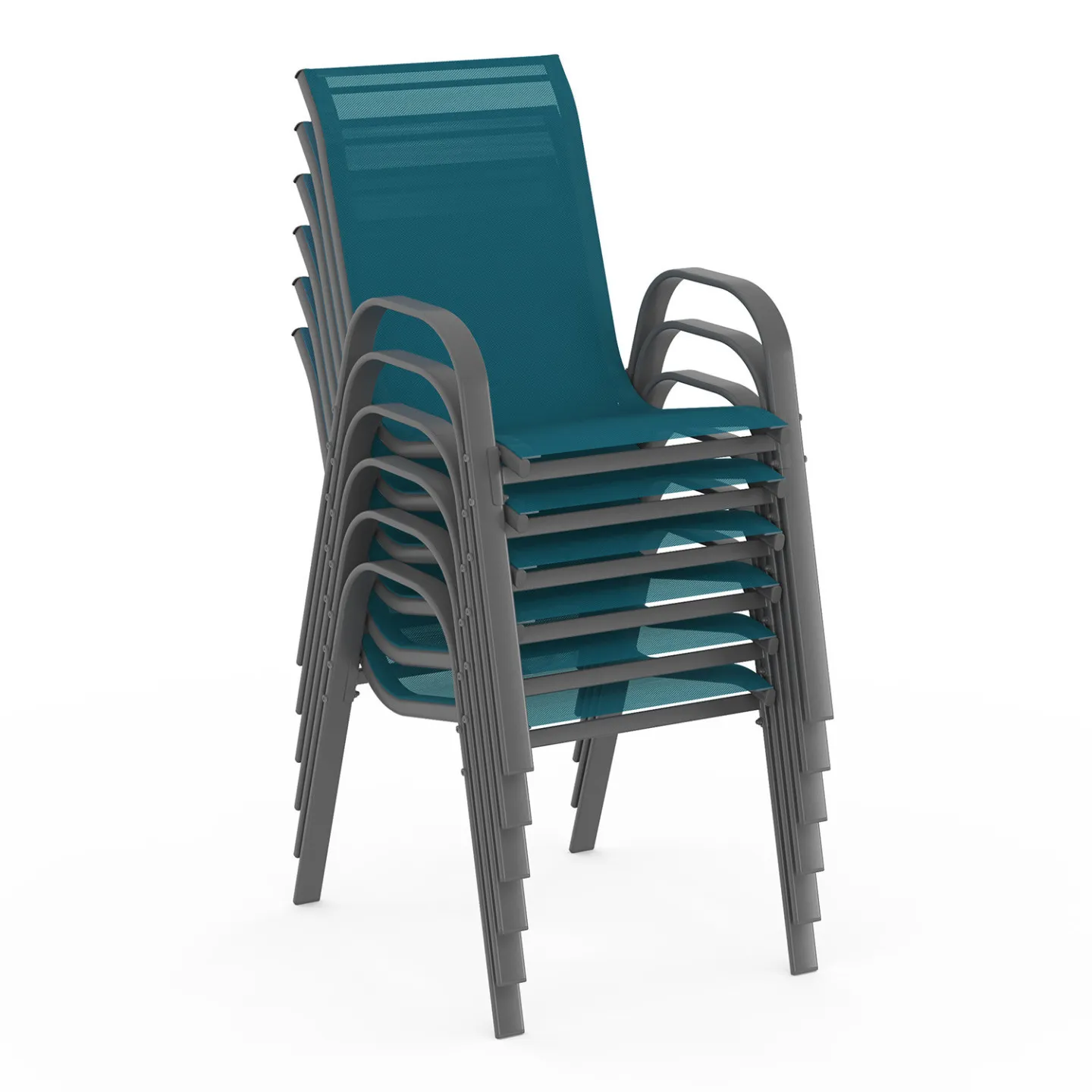 Salon de jardin MADRID table 240 CM et 10 chaises empilables bleu canard