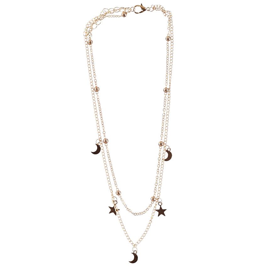 Collier multirang étoiles/lunes pour fille - Jaune