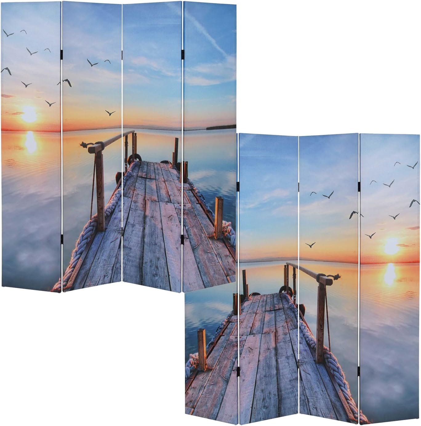 Mendler Foto-Paravent T234, Paravent Trennwand MVG-Zertifiziert 180x160cm - Sonnenuntergang PK0567008