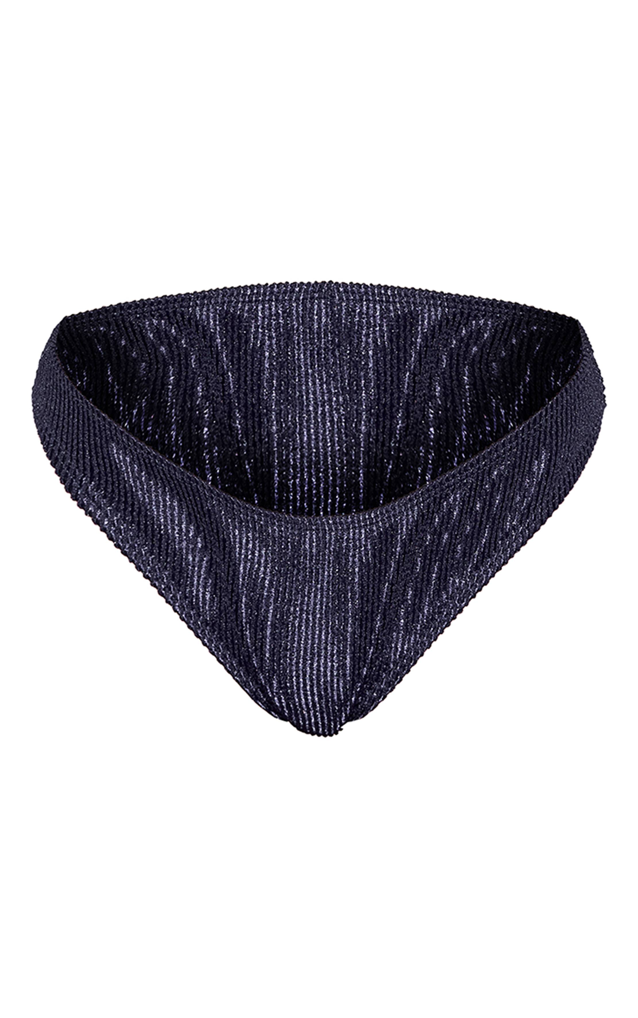 Bleu Marine Bas De Bikini Taille Haute Métallique Froissé