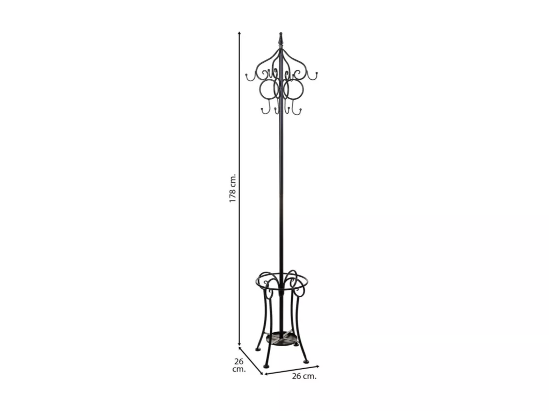 Porte-manteau en fer forgé noir avec porte-parapluie 26x26x178h cm