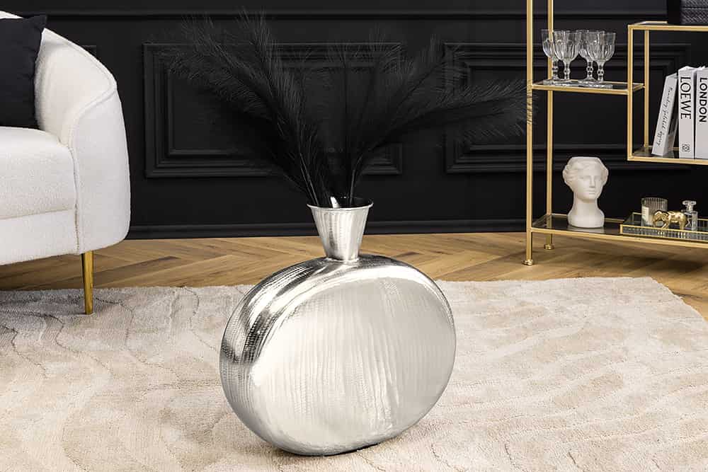 Handgefertigte Vase ORIENT L 50cm silber Metall Hammerschlag Design