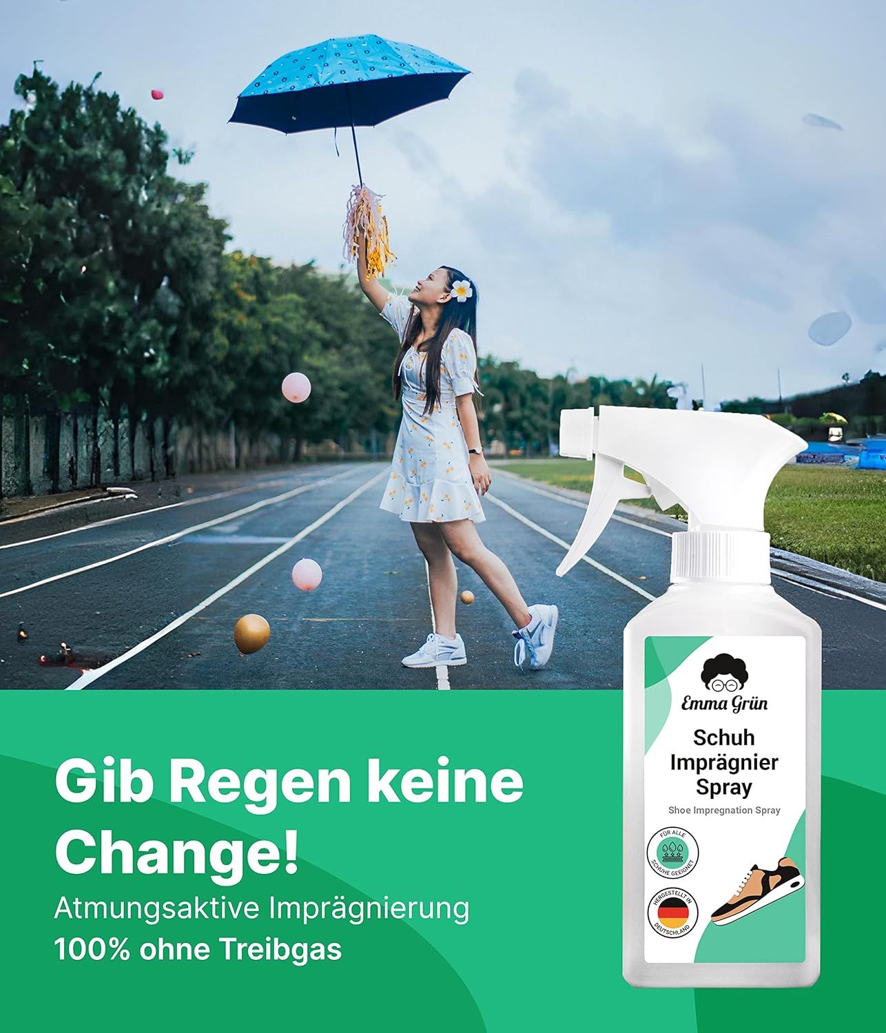 Emma Grün® Schuh-Reinigungsset mit Sneaker Reiniger & Imprägnierspray inkl. Schuhbürste