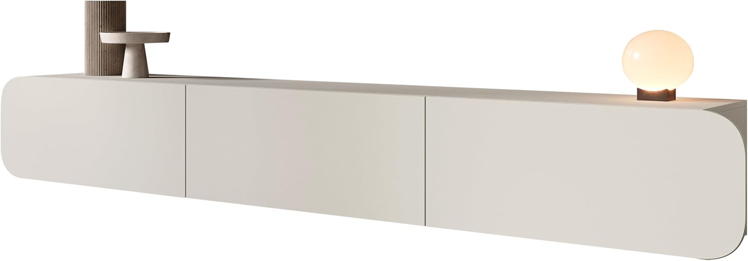 Mirjan24 TV-Lowboard Roteli 3D, Griffloses Öffnungssystem, 3 Klappe/Tür, TV-Board Sideboard, Unterschrank, Fernsehschrank, TV-Tisch, Fernsehtisch (Cashmere)