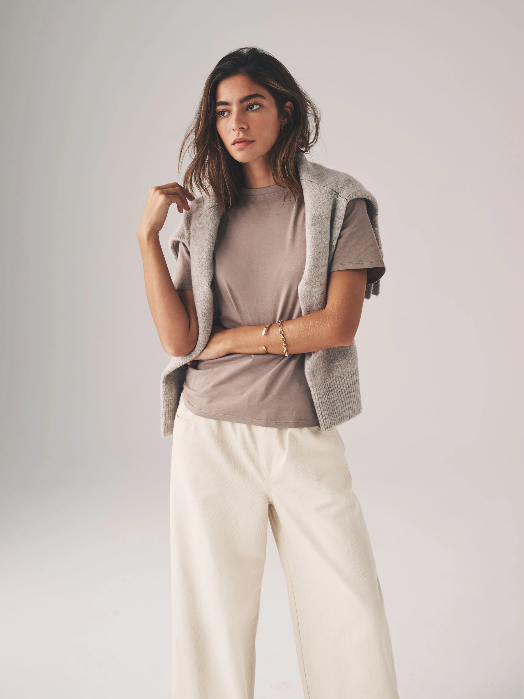 Zwart/wit/taupe bruin - The Set verpakking van 3 relaxte T-shirts met korte mouwen van 100% katoen