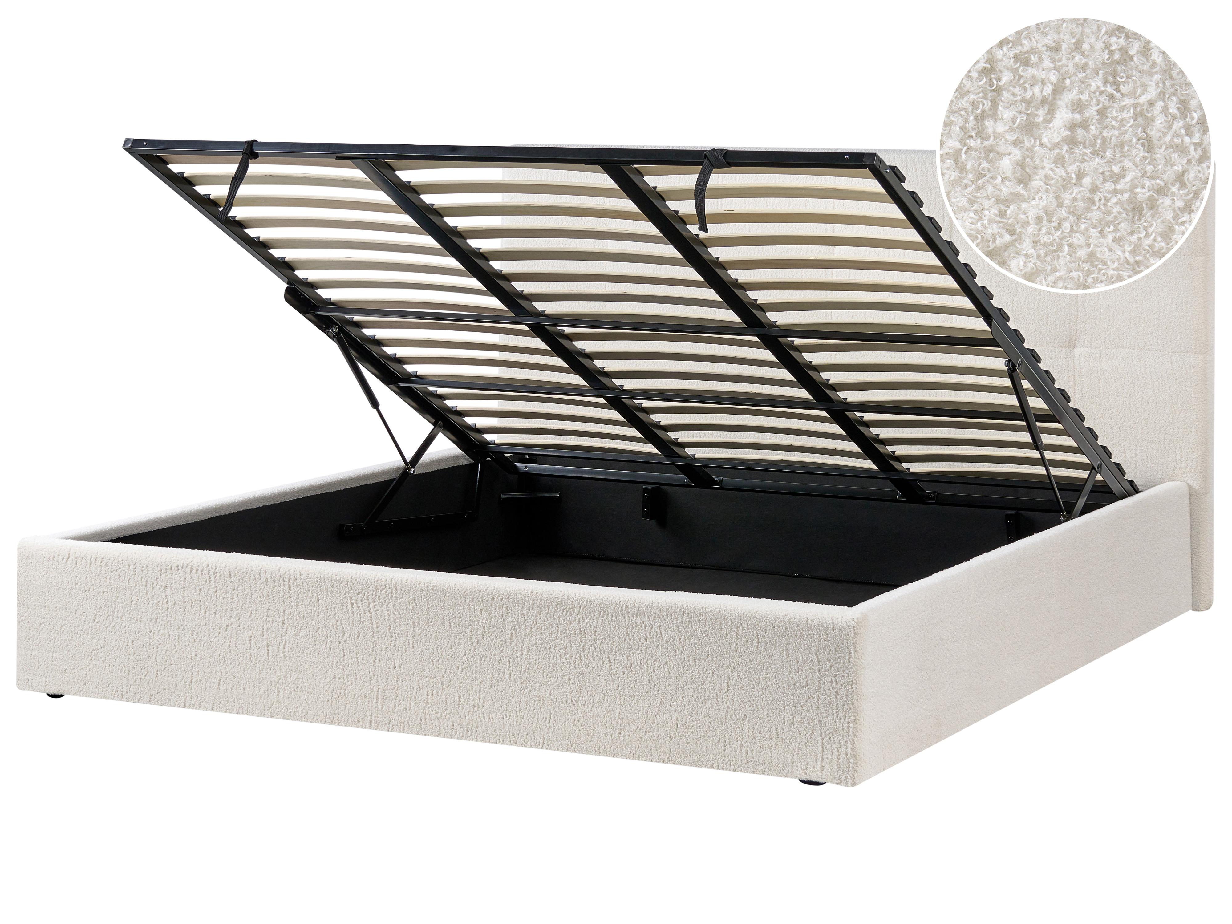 Bed met opbergruimte Bouclé LORIENT 180 x 200 cm Gebroken wit