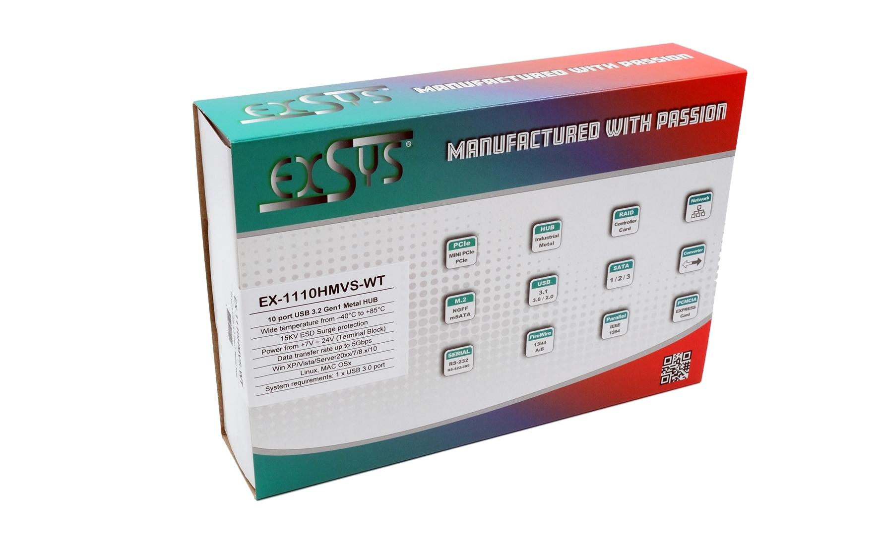 USB-Hub EX-1110HMVS-WT<br>10 Port USB 3.2 Gen 1 Metall HUB für Temperaturen von -40 °C bis +85 °C Grad