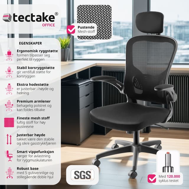 Kontorstol Arges, ergonomisk med justerbar nakkestøtte