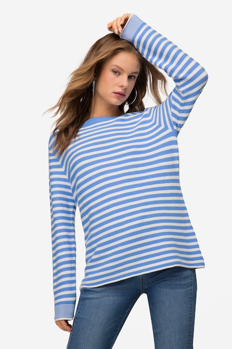 Pullover, Feinstrick, Ringel, U-Boot-Ausschnitt, Langarm