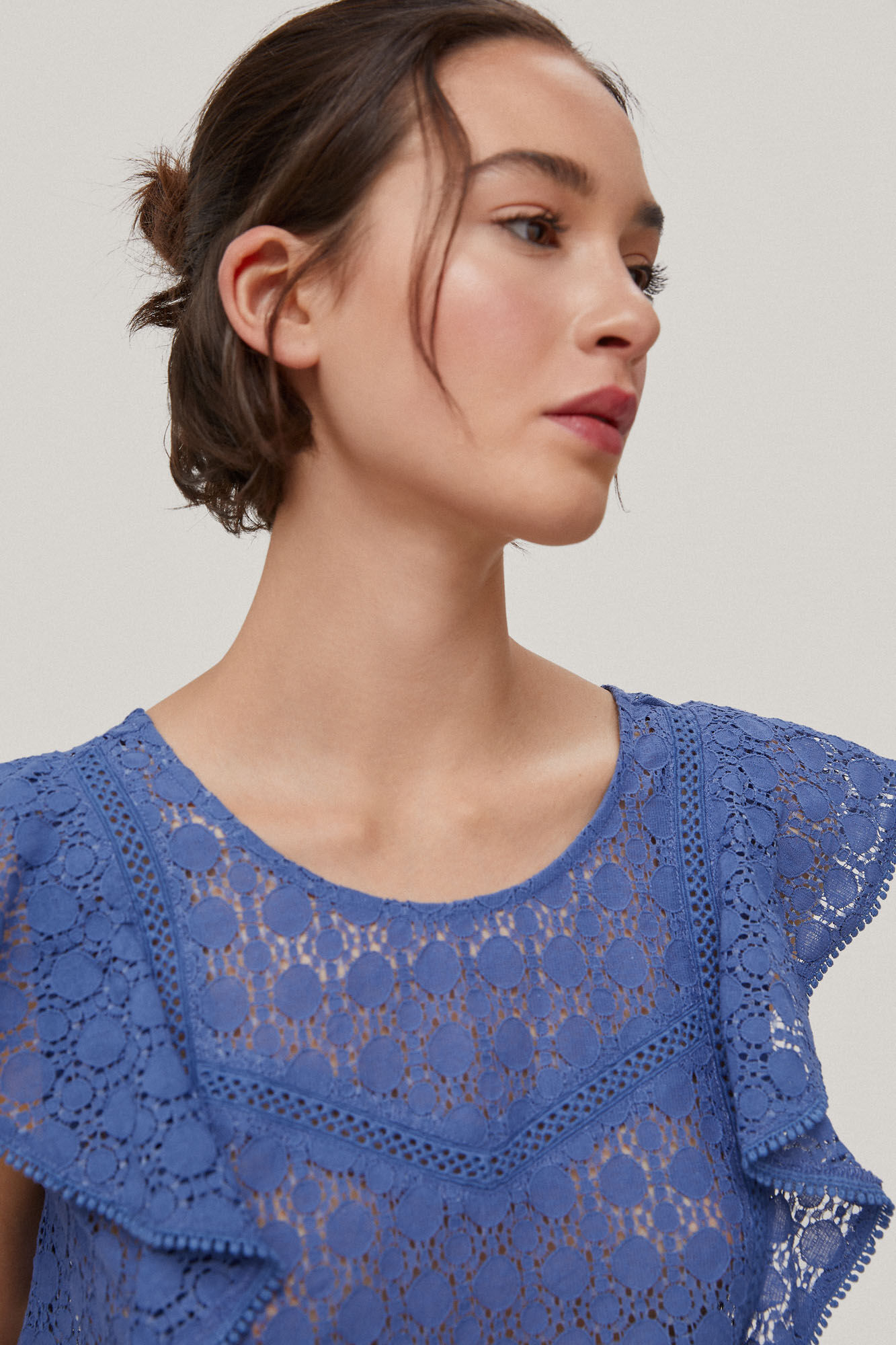 Camiseta romântica com babados - Azul